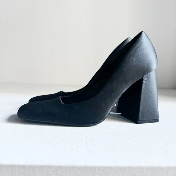 Zara Classic Black Chunky Heel Square Toe Heels 39 - Picture 2 of 9